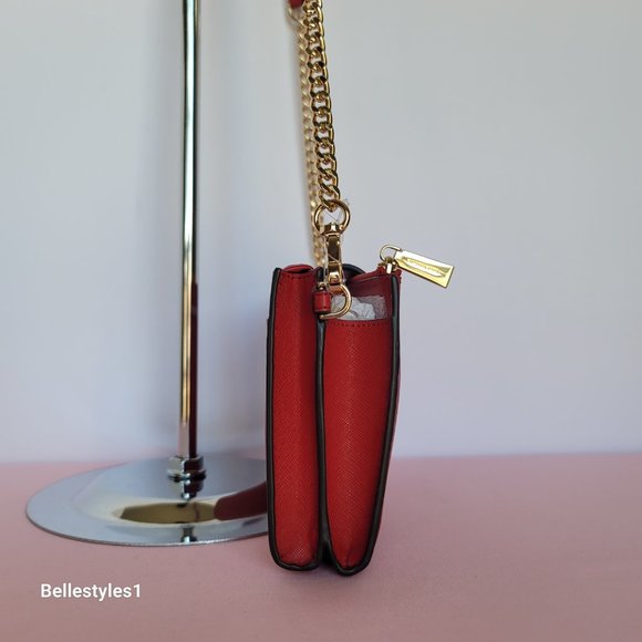 MICHAEL KORS Ruby Small Double-Zip Saffiano Leather Crossbody Bag- Crimson ⭐ - Picture 9 of 16